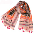 New arrival cotton voile scarf muslim women arab hijab scarf with tassel tribal print scarf